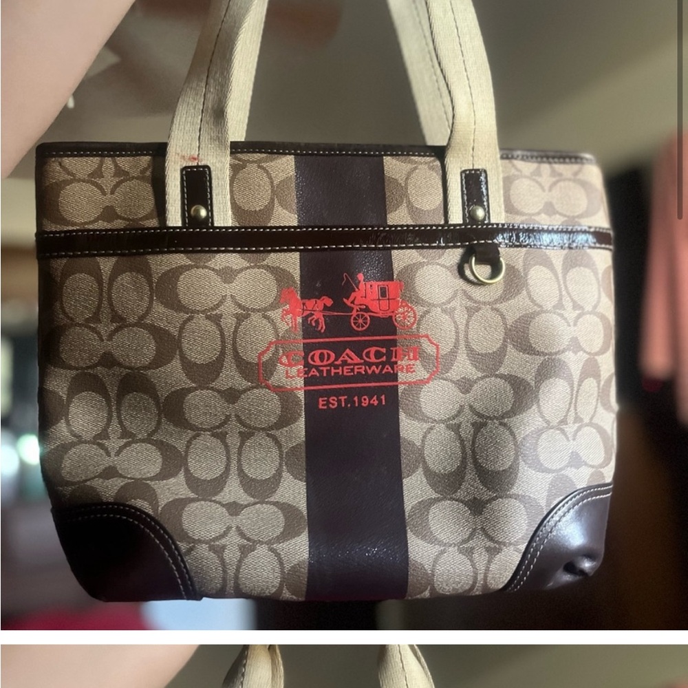 Y2K Coach Tan and Brown Signature Tote
